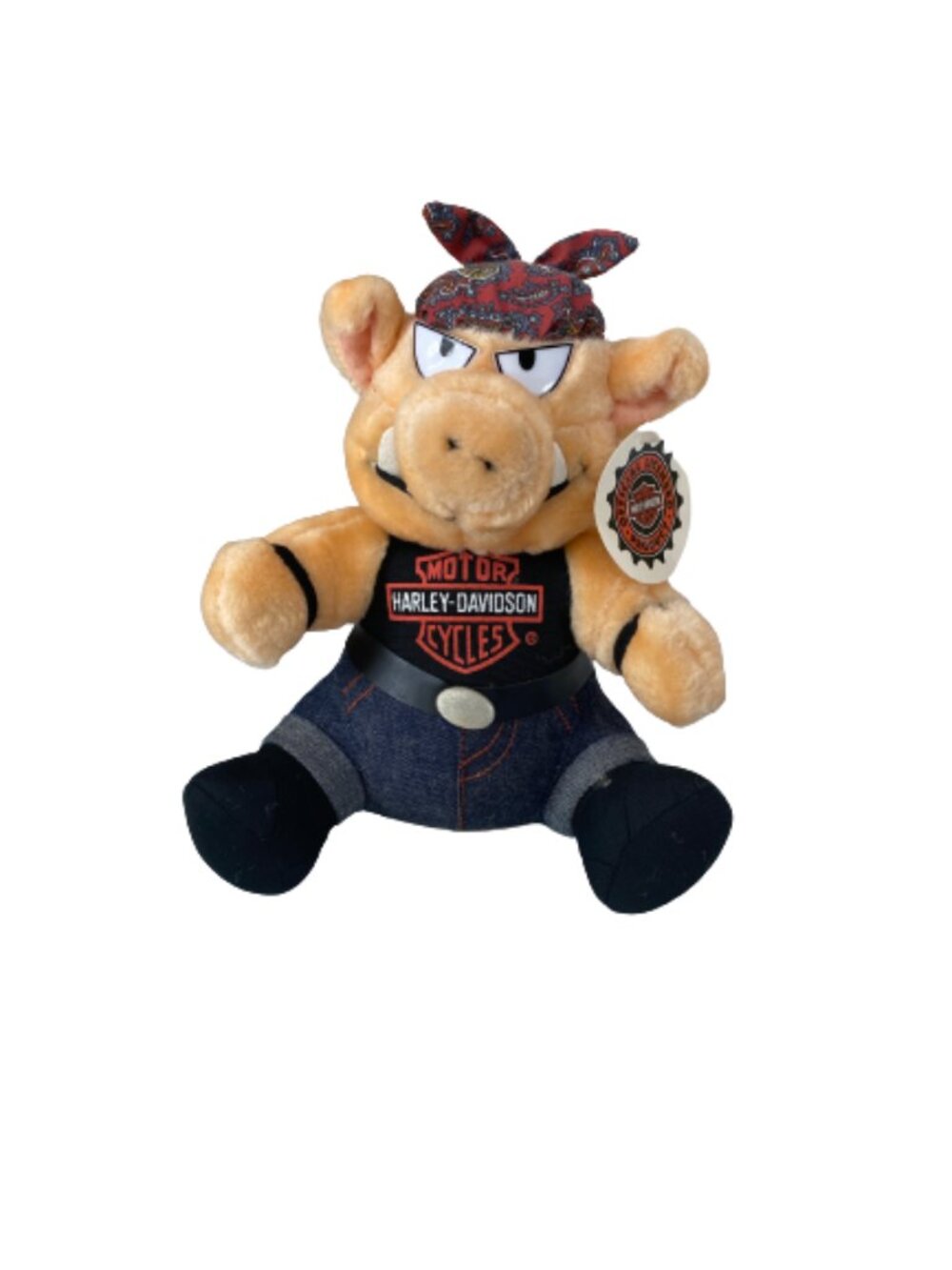Harley Davidson Plush Hog Biker 10” Stuffed Animal Pig  VTG Toy bandana